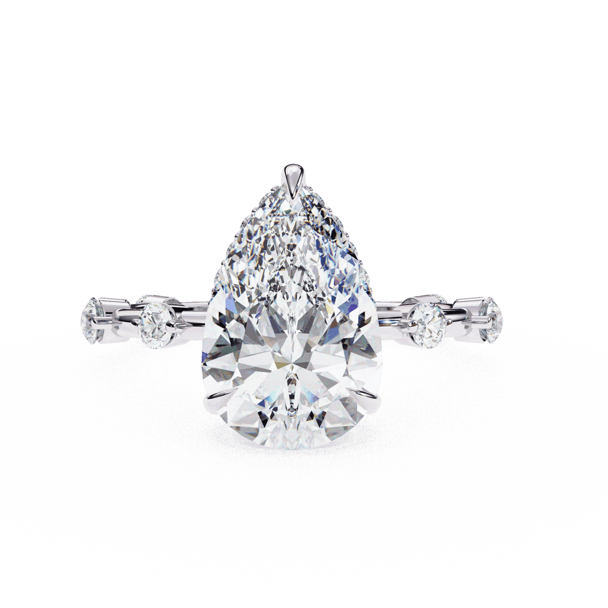 3.5 Carat Pear Side Stone Solitaire Ring in Moissanite | House of Estara
