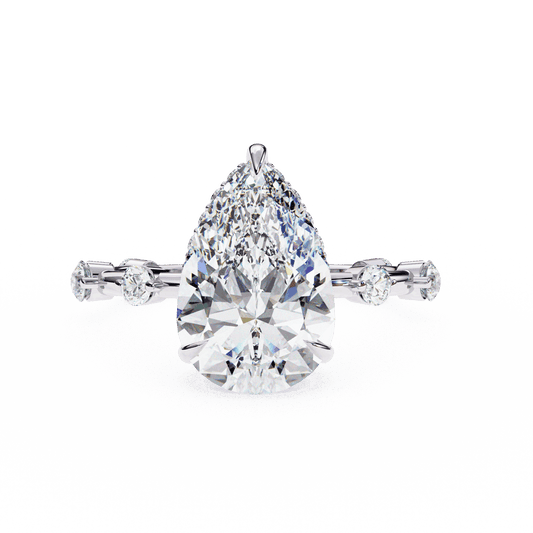 3.5 Carat Pear Side Stone Solitaire Ring in Moissanite | House of Estara