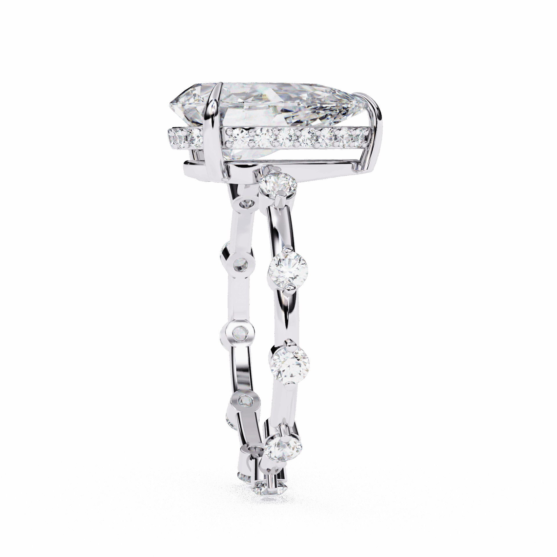 3.5 Carat Pear Side Stone Solitaire Ring in Moissanite | House of Estara