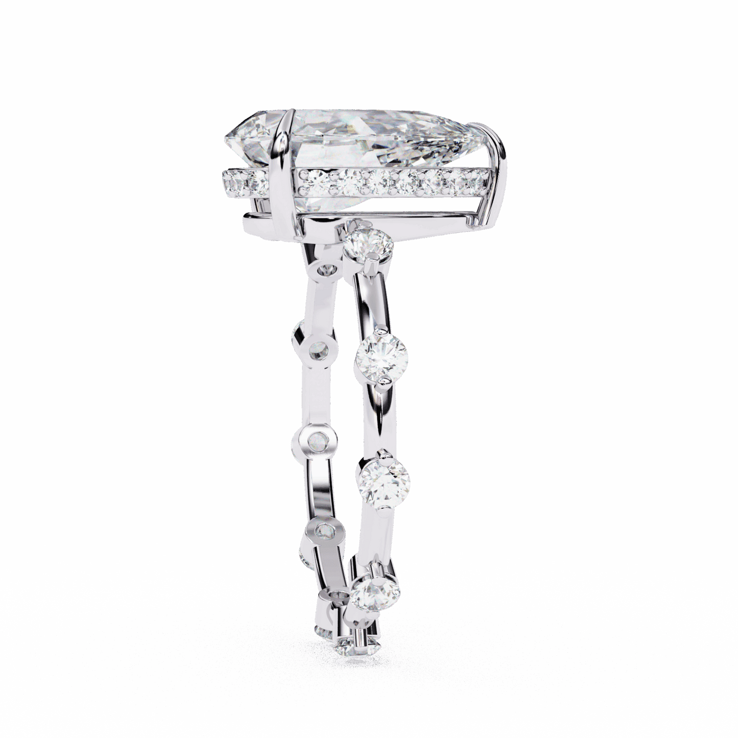 3.5 Carat Pear Side Stone Solitaire Ring in Moissanite | House of Estara