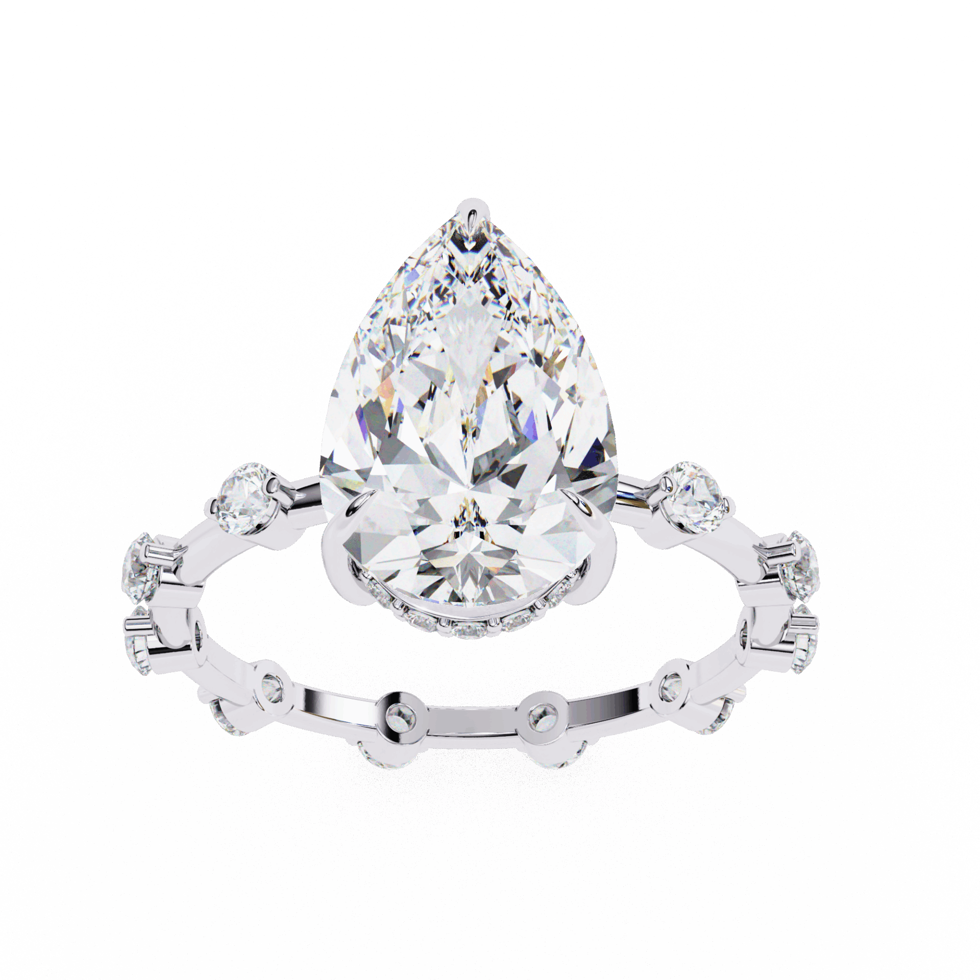 3.5 Carat Pear Side Stone Solitaire Ring in Moissanite | House of Estara