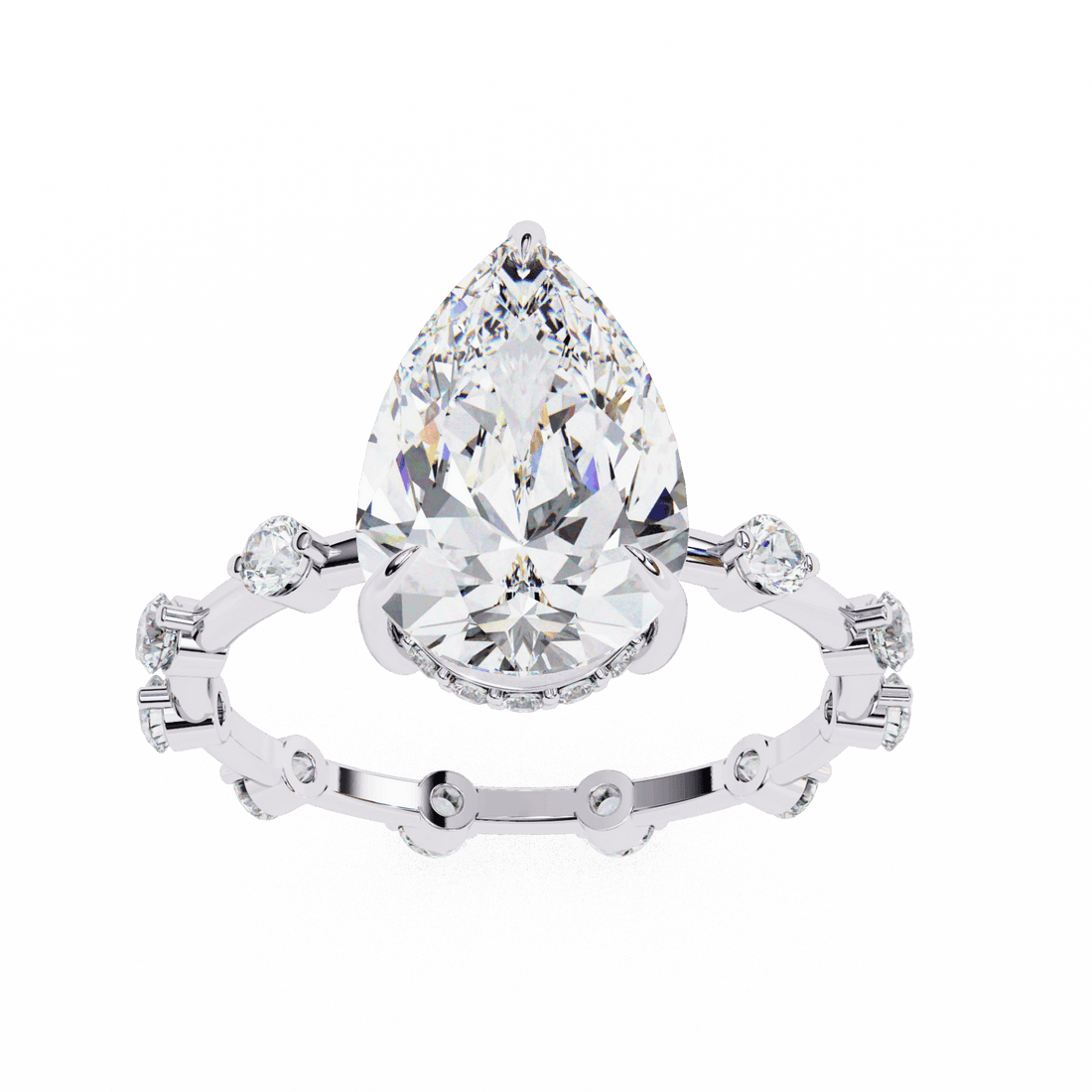 3.5 Carat Pear Side Stone Solitaire Ring in Moissanite | House of Estara
