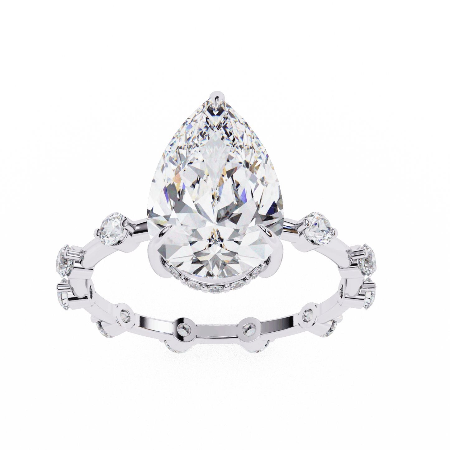 3.5 Carat Pear Side Stone Solitaire Ring in Moissanite | House of Estara