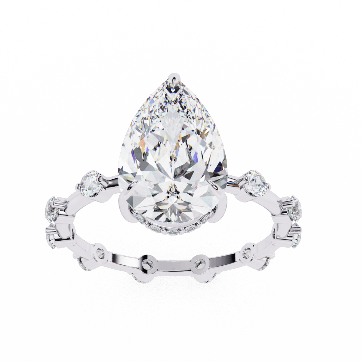 3.5 Carat Pear Side Stone Solitaire Ring in Moissanite | House of Estara