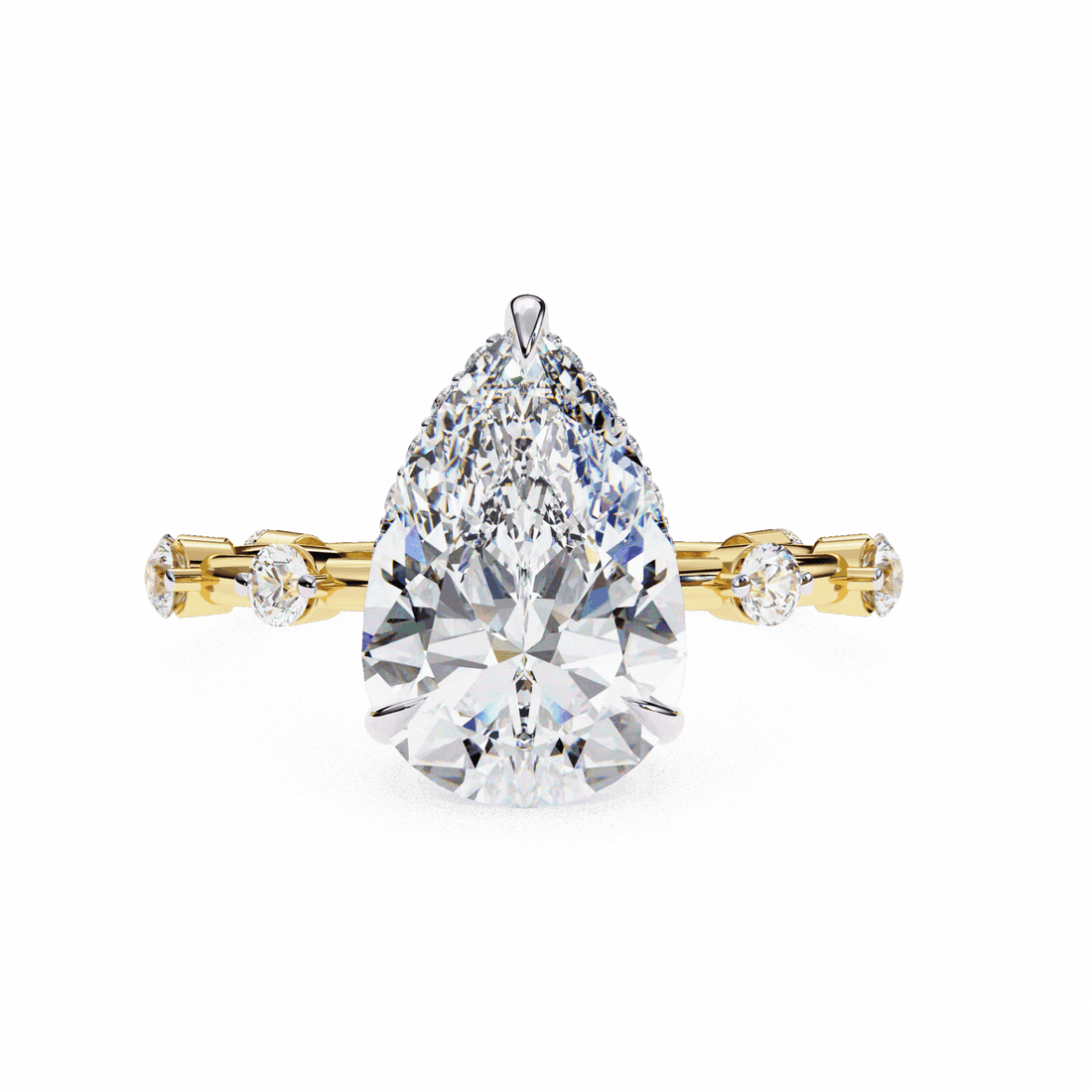 3.5 Carat Pear Side Stone Solitaire Ring in Moissanite | House of Estara