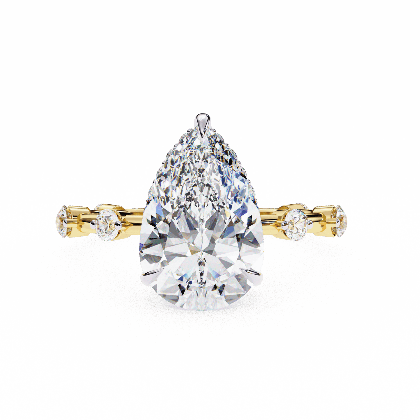 3.5 Carat Pear Side Stone Solitaire Ring in Moissanite | House of Estara