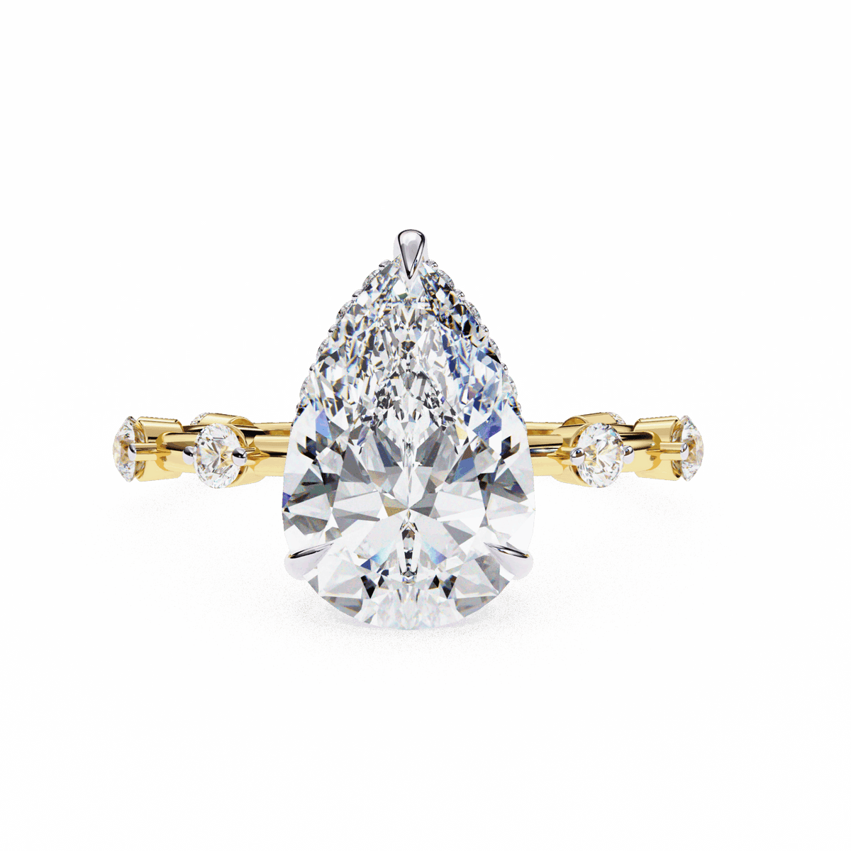 3.5 Carat Pear Side Stone Solitaire Ring in Moissanite | House of Estara