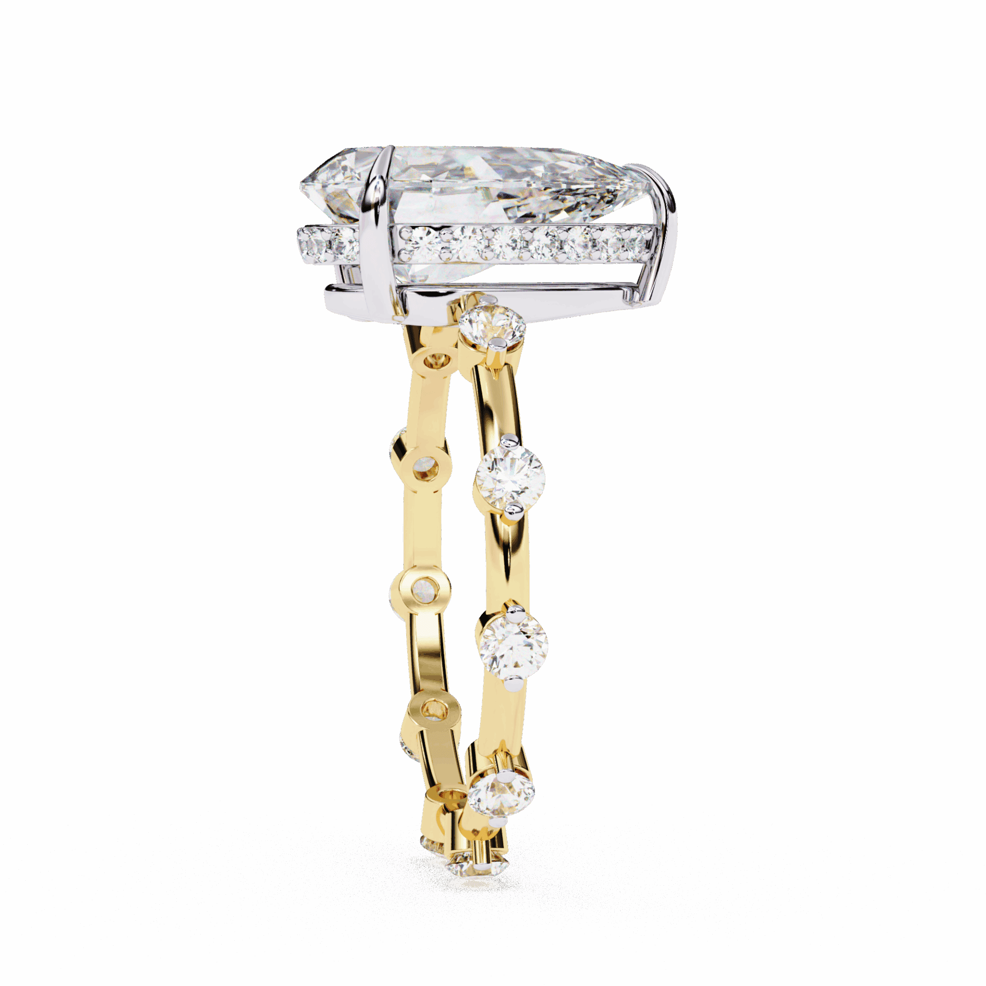 3.5 Carat Pear Side Stone Solitaire Ring in Moissanite | House of Estara