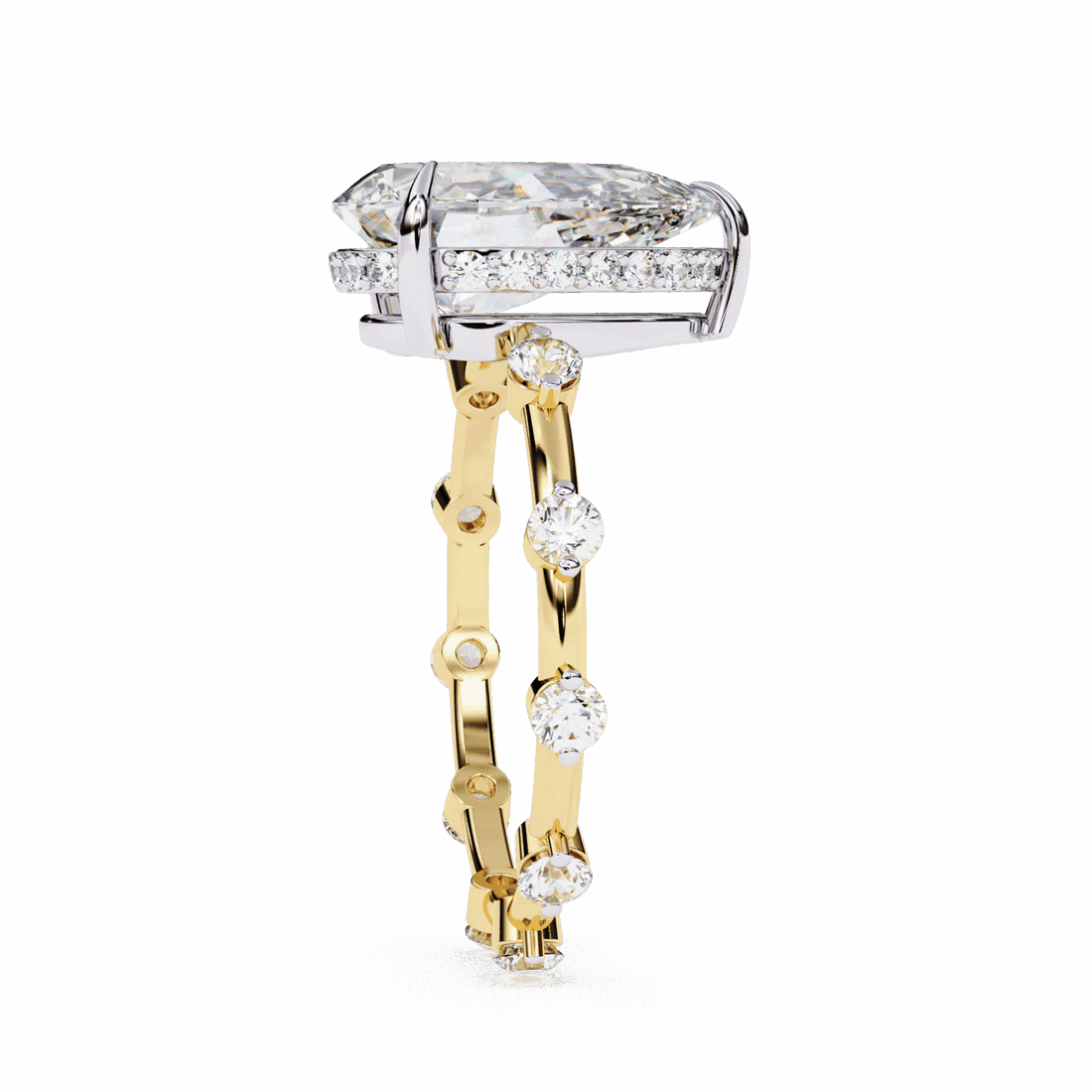 3.5 Carat Pear Side Stone Solitaire Ring in Moissanite | House of Estara