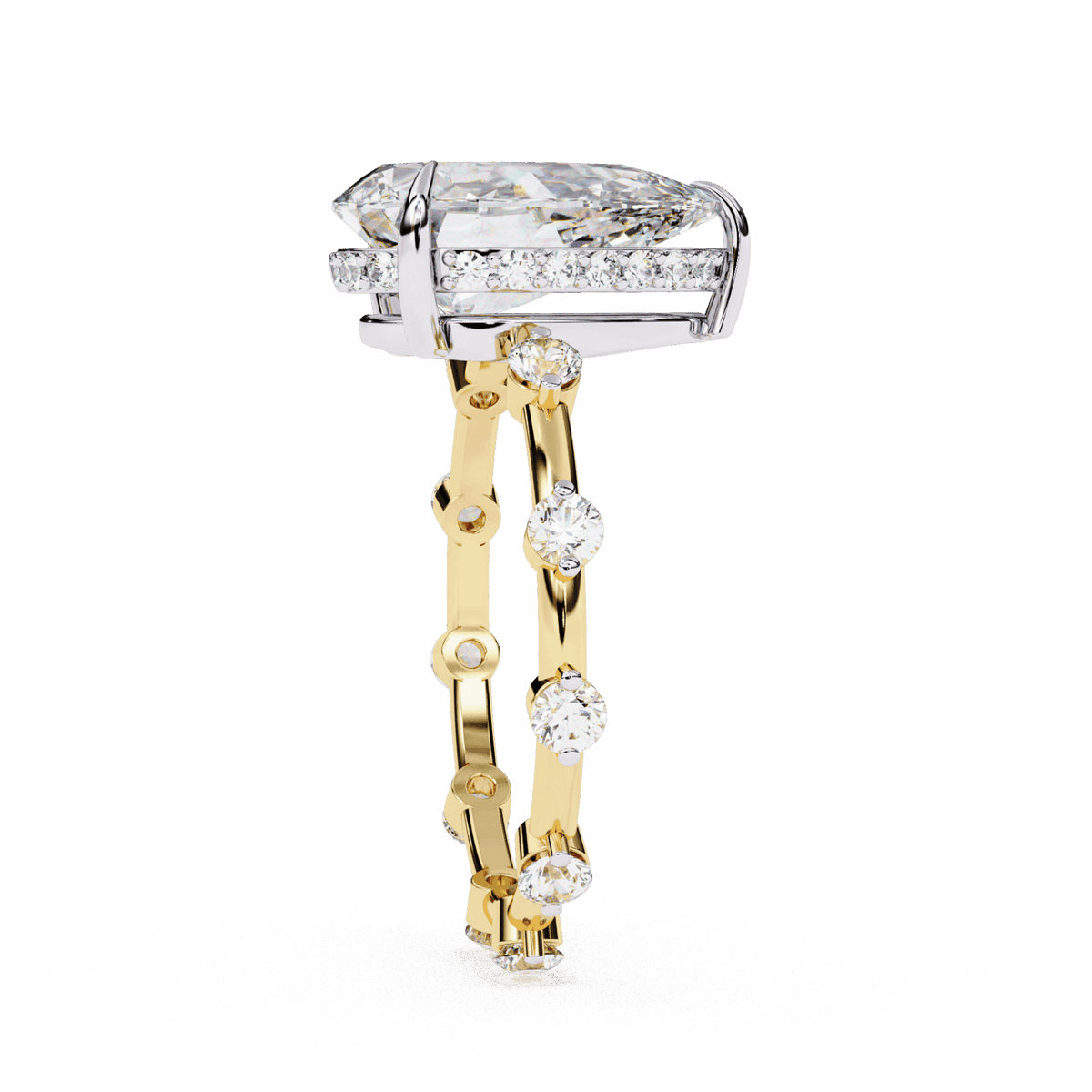 3.5 Carat Pear Side Stone Solitaire Ring in Moissanite | House of Estara