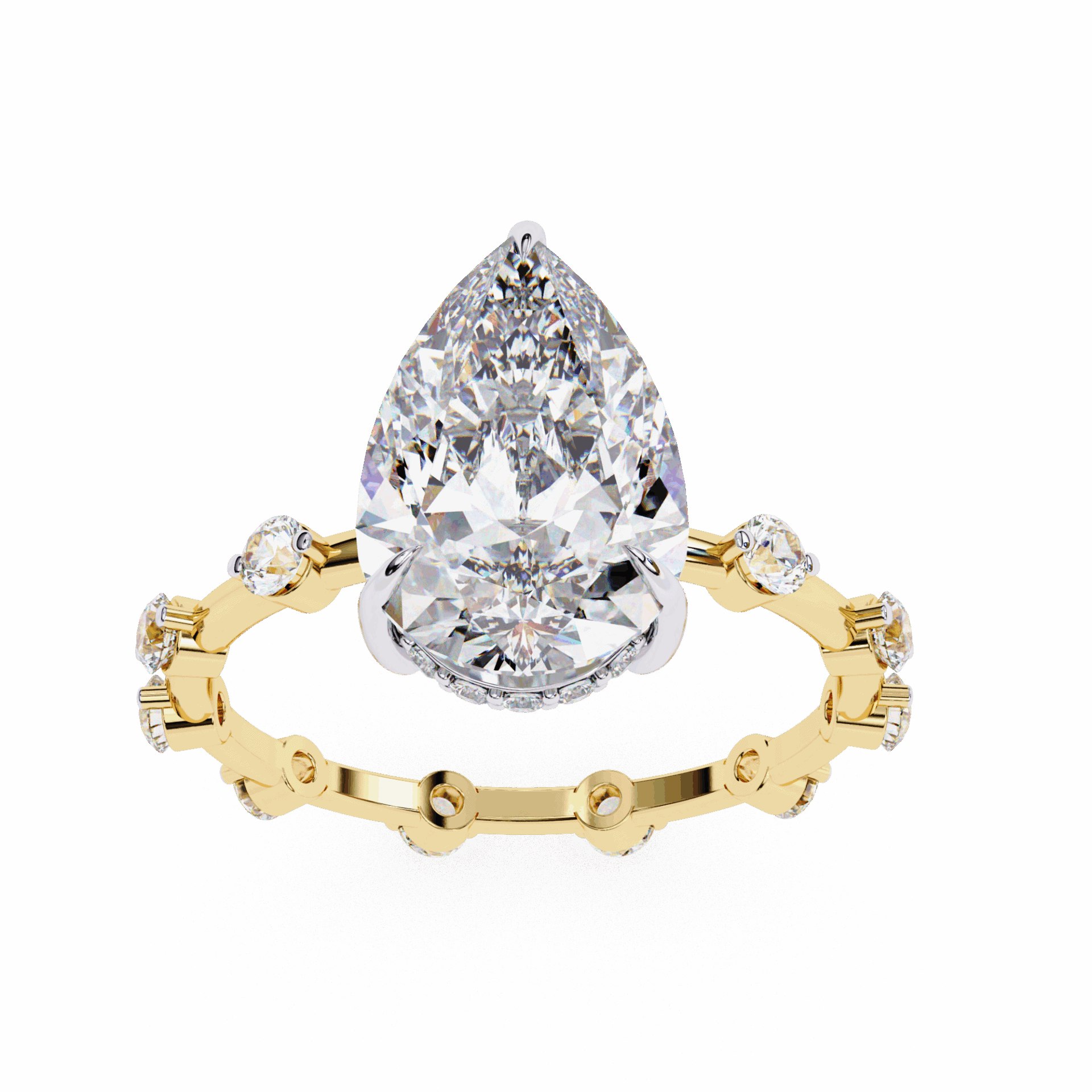 3.5 Carat Pear Side Stone Solitaire Ring in Moissanite | House of Estara