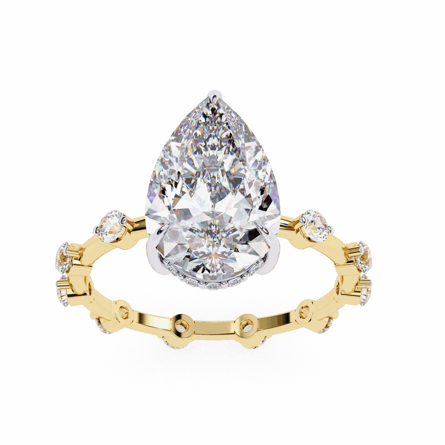 3.5 Carat Pear Side Stone Solitaire Ring in Moissanite | House of Estara