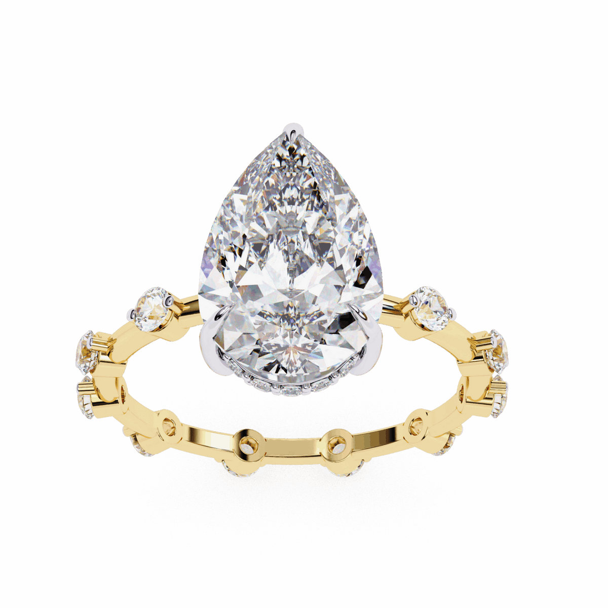 3.5 Carat Pear Side Stone Solitaire Ring in Moissanite | House of Estara