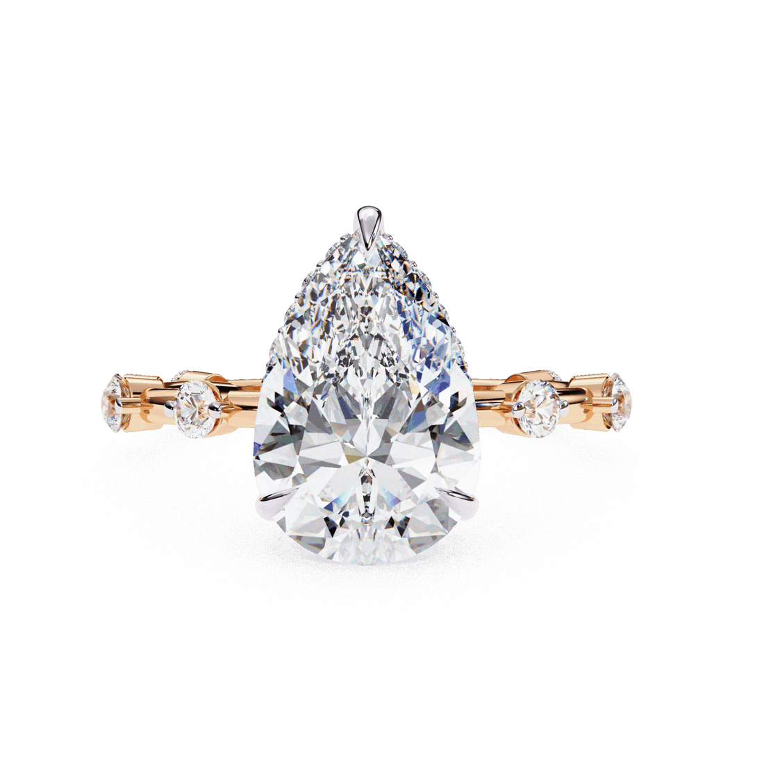 3.5 Carat Pear Side Stone Solitaire Ring in Moissanite | House of Estara