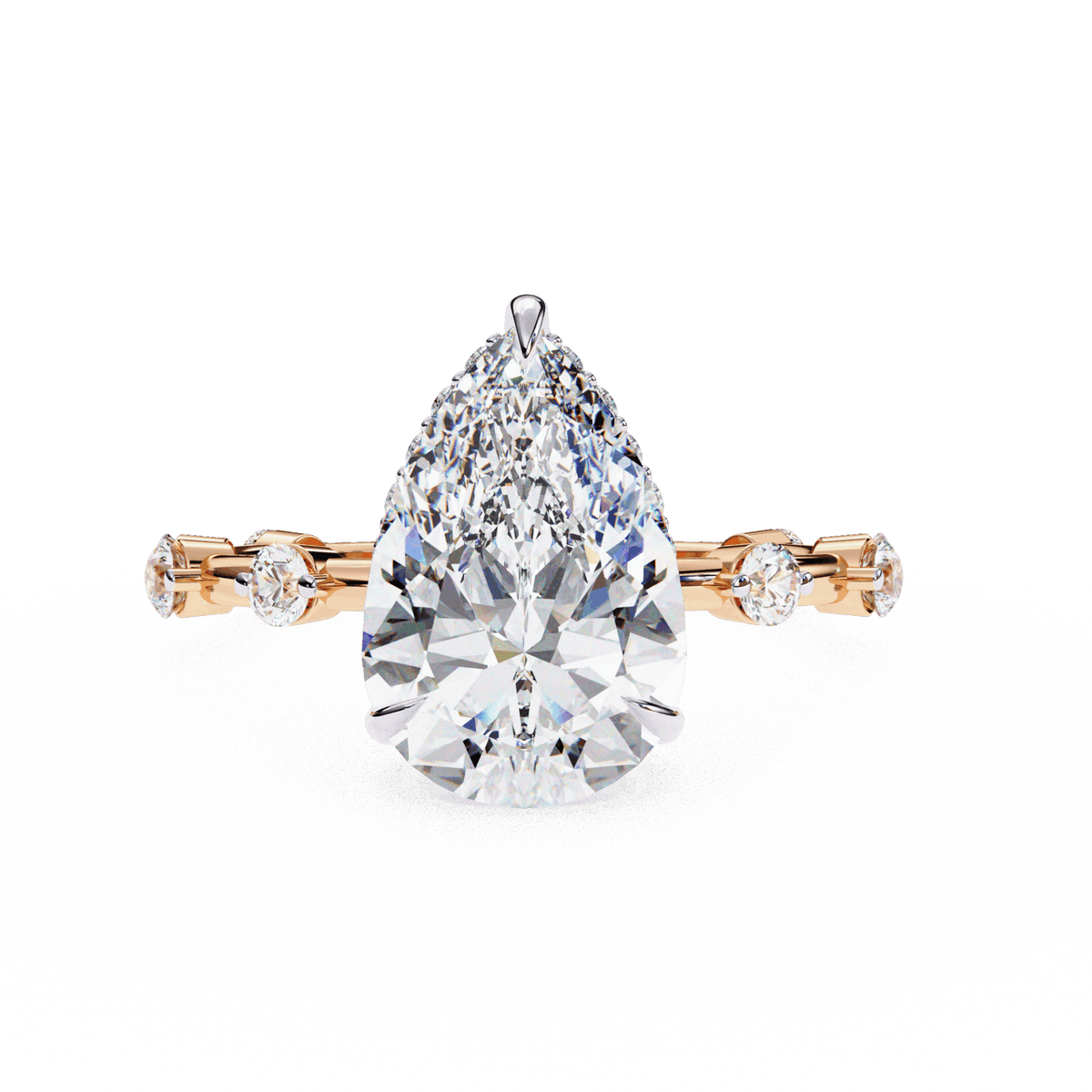 3.5 Carat Pear Side Stone Solitaire Ring in Moissanite | House of Estara