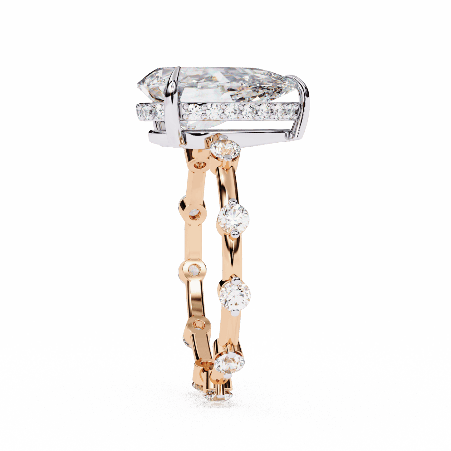 3.5 Carat Pear Side Stone Solitaire Ring in Moissanite | House of Estara