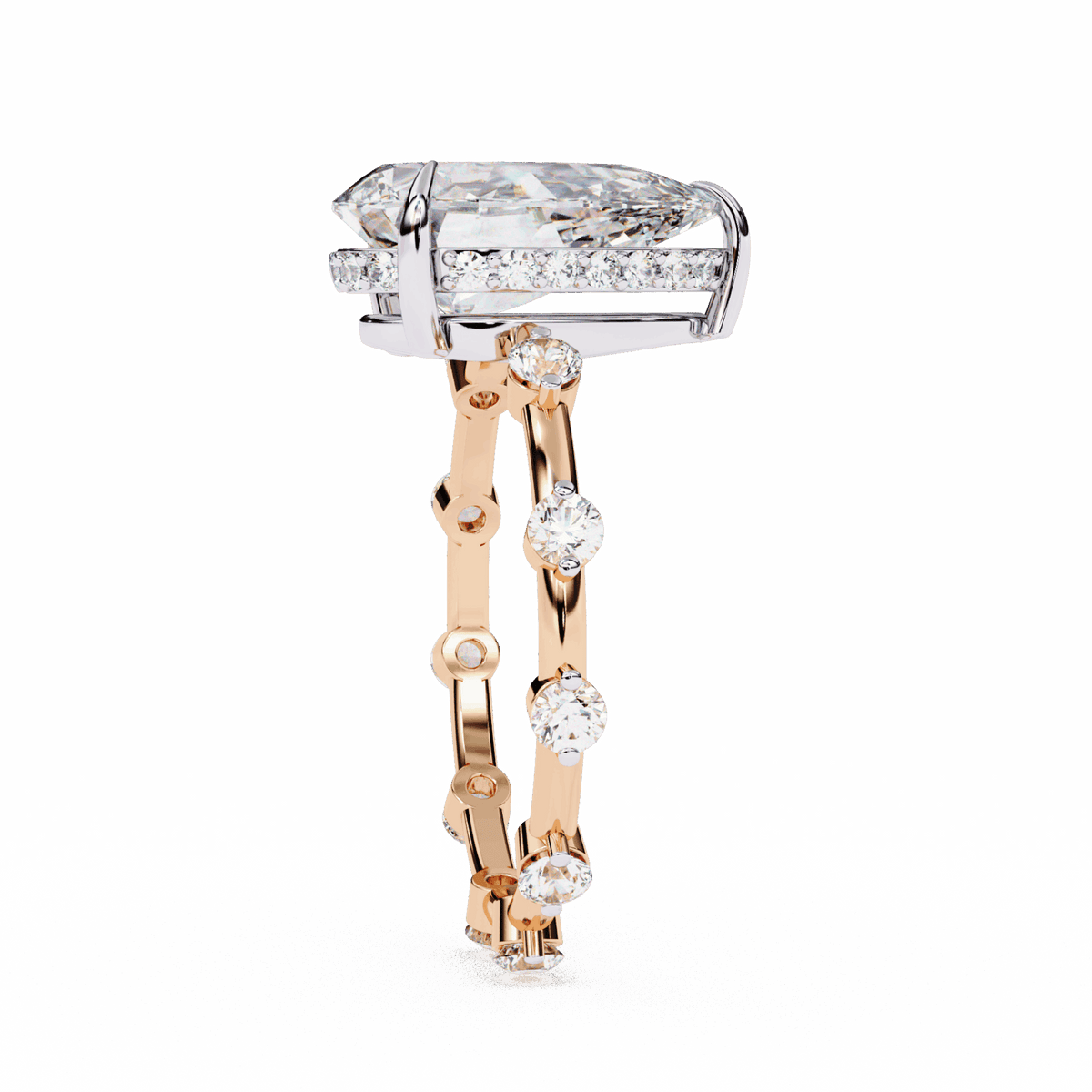 3.5 Carat Pear Side Stone Solitaire Ring in Moissanite | House of Estara