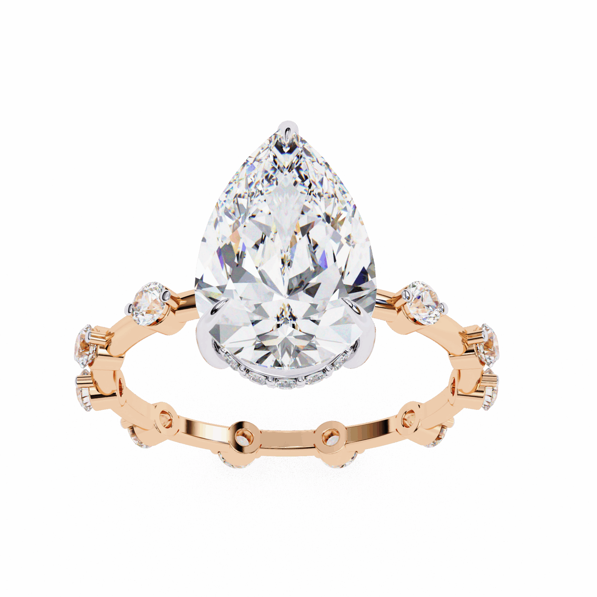 3.5 Carat Pear Side Stone Solitaire Ring in Moissanite | House of Estara