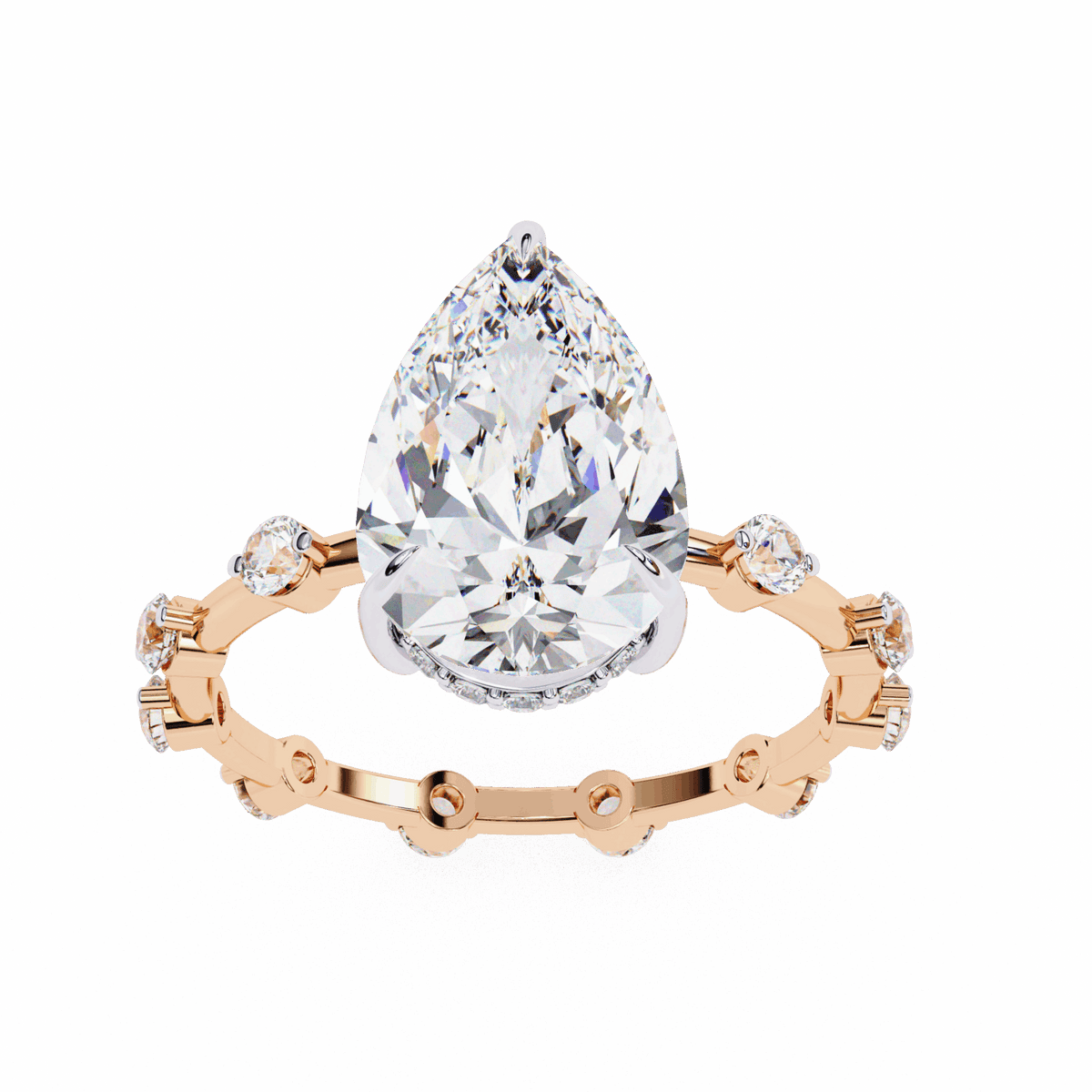 3.5 Carat Pear Side Stone Solitaire Ring in Moissanite | House of Estara
