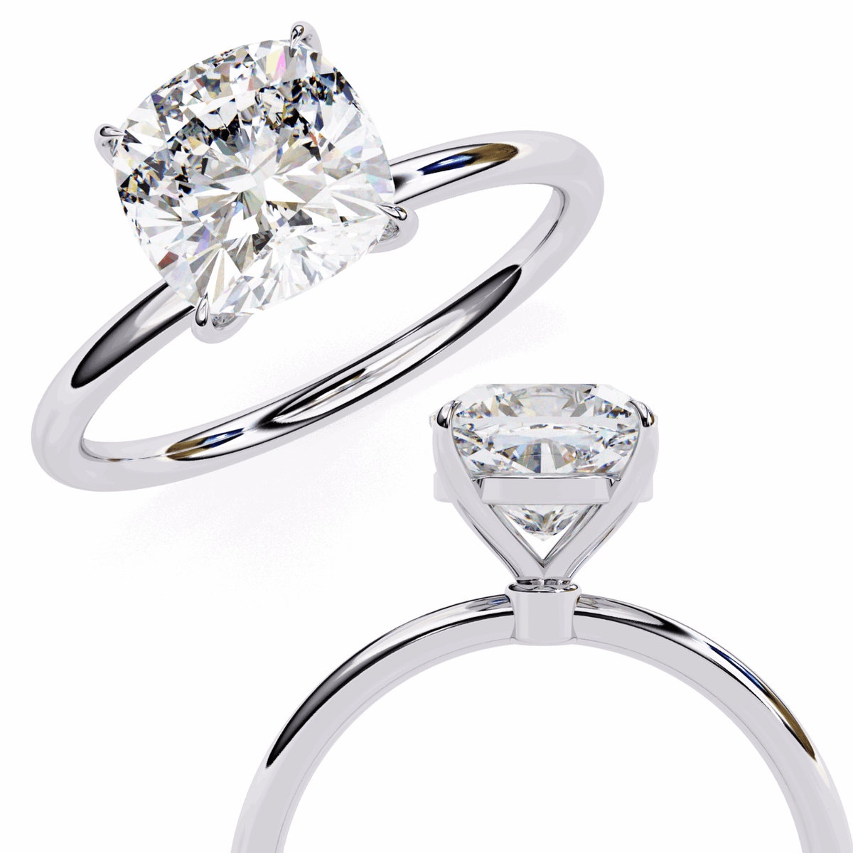 2.75 Carat Cushion The Classic Bond Solitaire Ring in Moissanite | House of Estara