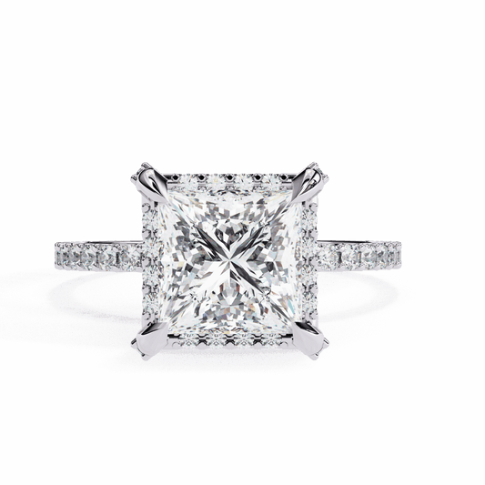 2.5 Carat Princess Halo Solitaire Ring in Moissanite | House of Estara