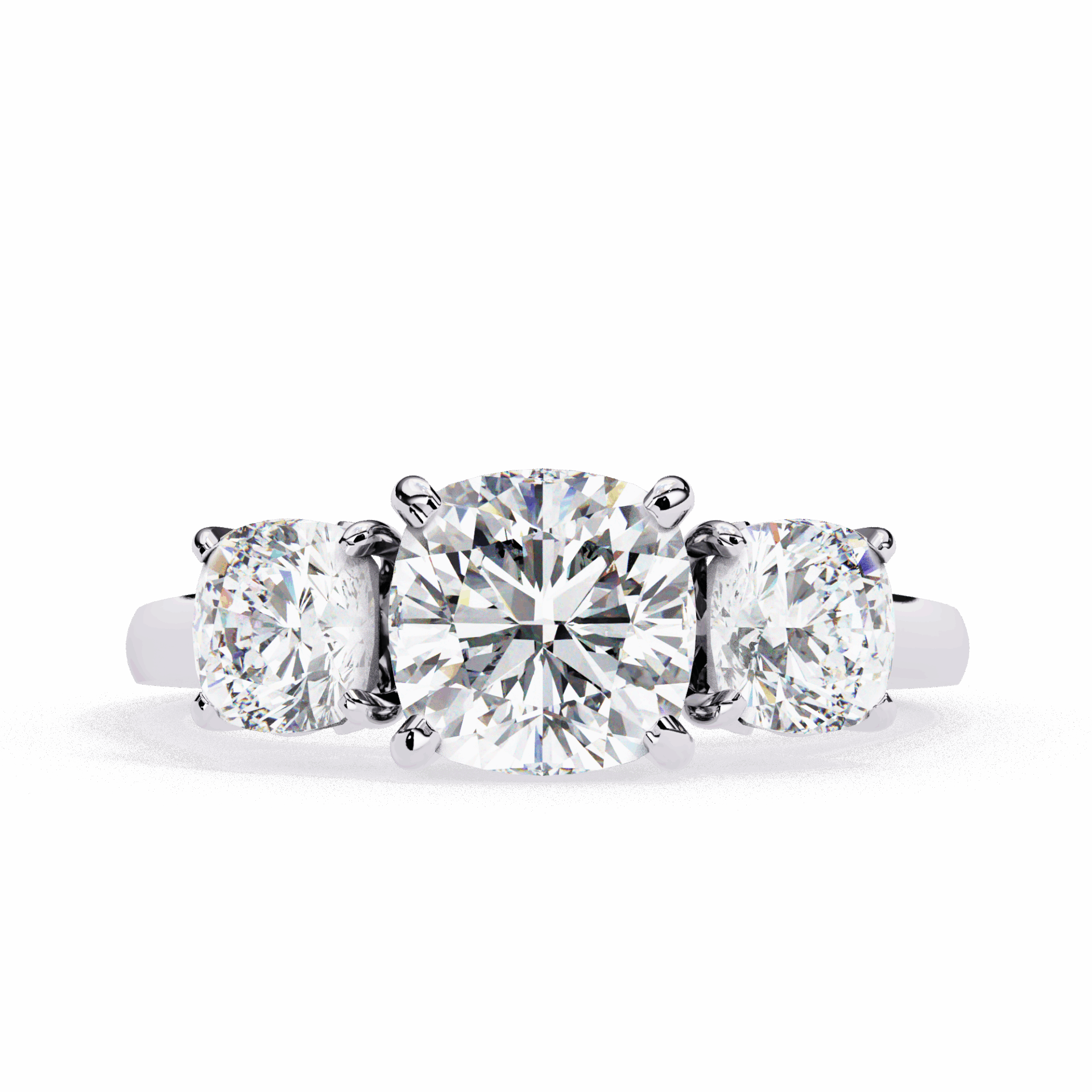 4 Carat Cushion Three Stone Solitaire Ring in Moissanite | House of Estara