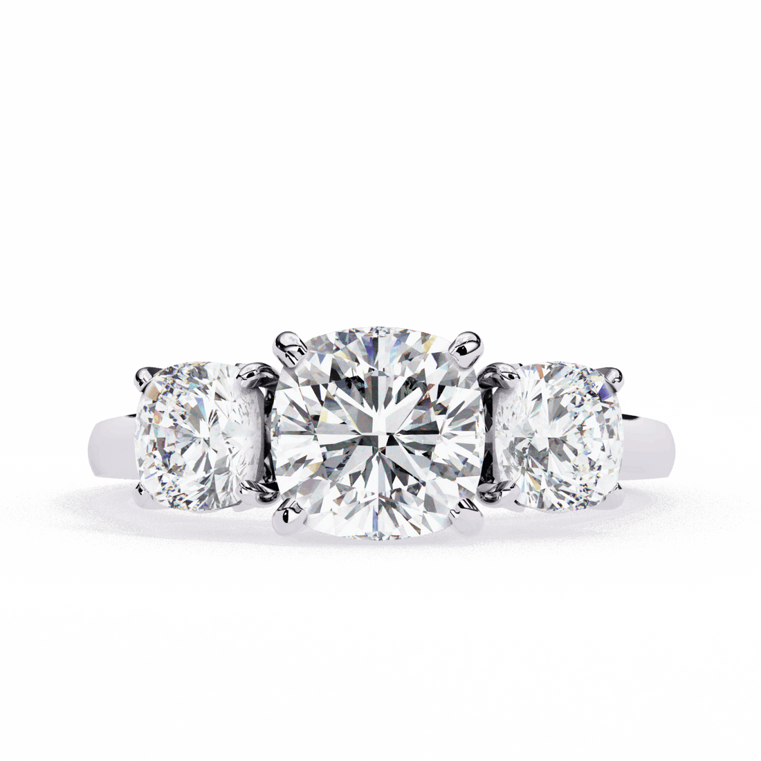 4 Carat Cushion Three Stone Solitaire Ring in Moissanite | House of Estara