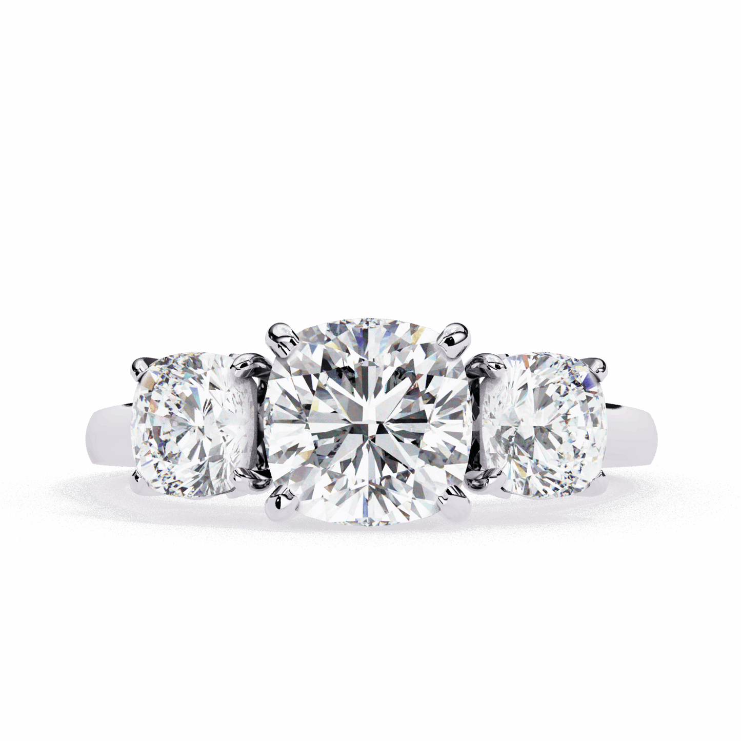 4 Carat Cushion Three Stone Solitaire Ring in Moissanite | House of Estara