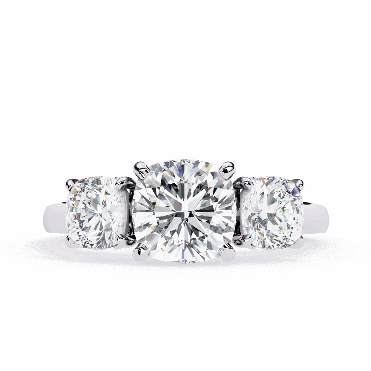 4 Carat Cushion Three Stone Solitaire Ring in Moissanite | House of Estara