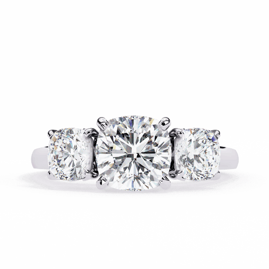 4 Carat Cushion Three Stone Solitaire Ring in Moissanite | House of Estara