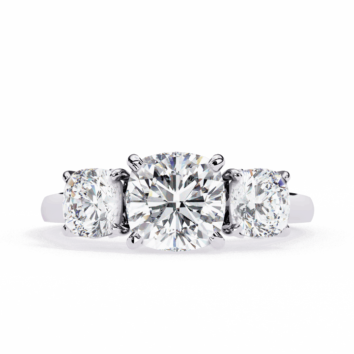 4 Carat Cushion Three Stone Solitaire Ring in Moissanite | House of Estara