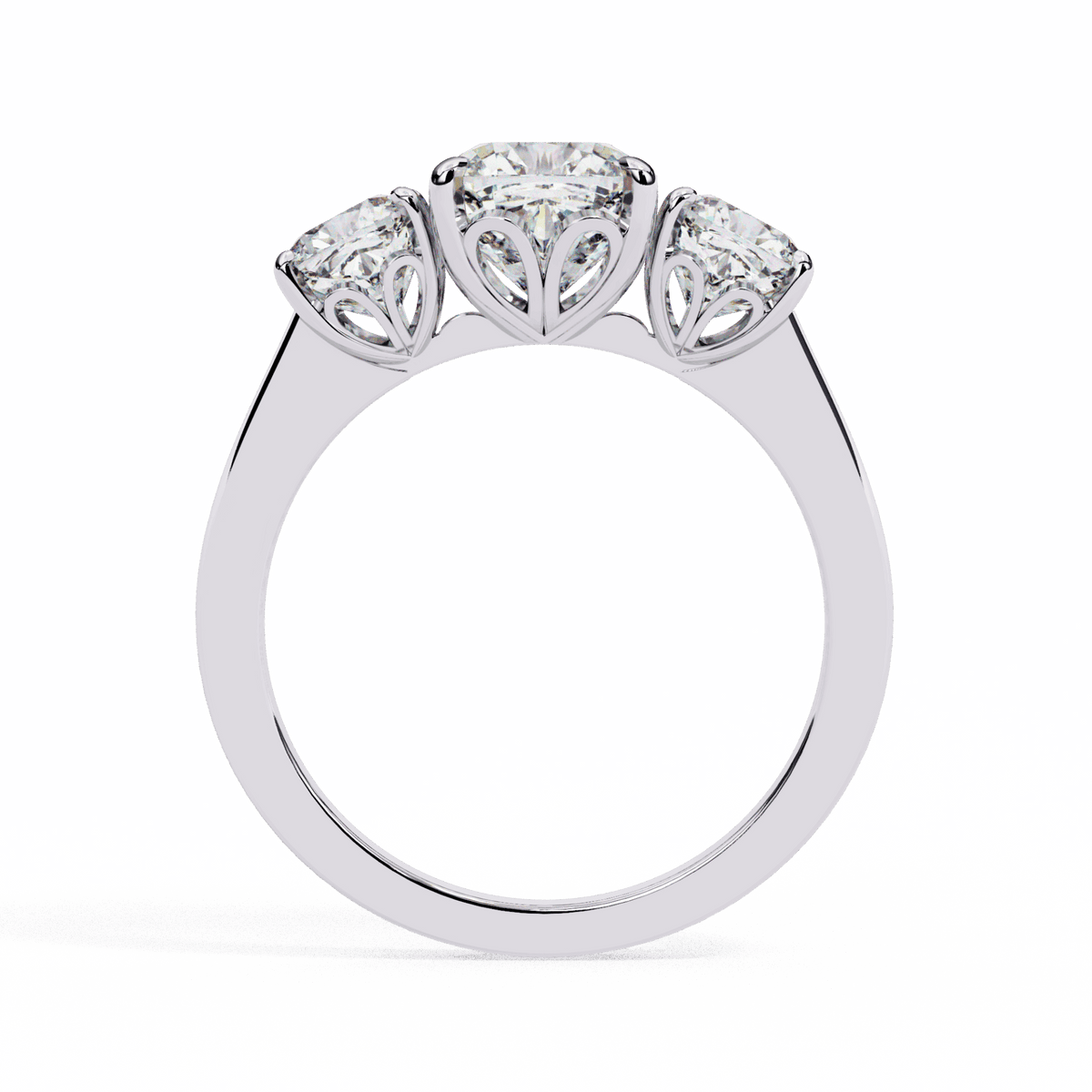 4 Carat Cushion Three Stone Solitaire Ring in Moissanite | House of Estara