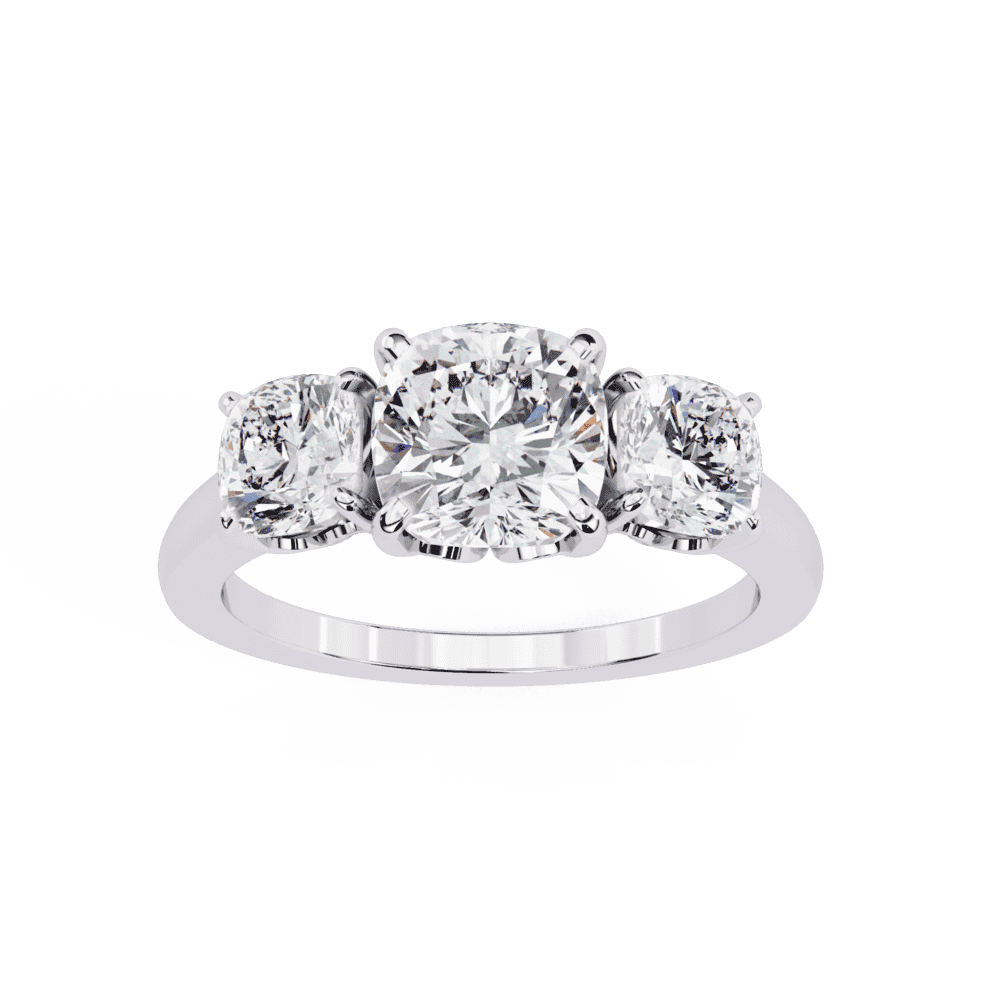 4 Carat Cushion Three Stone Solitaire Ring in Moissanite | House of Estara