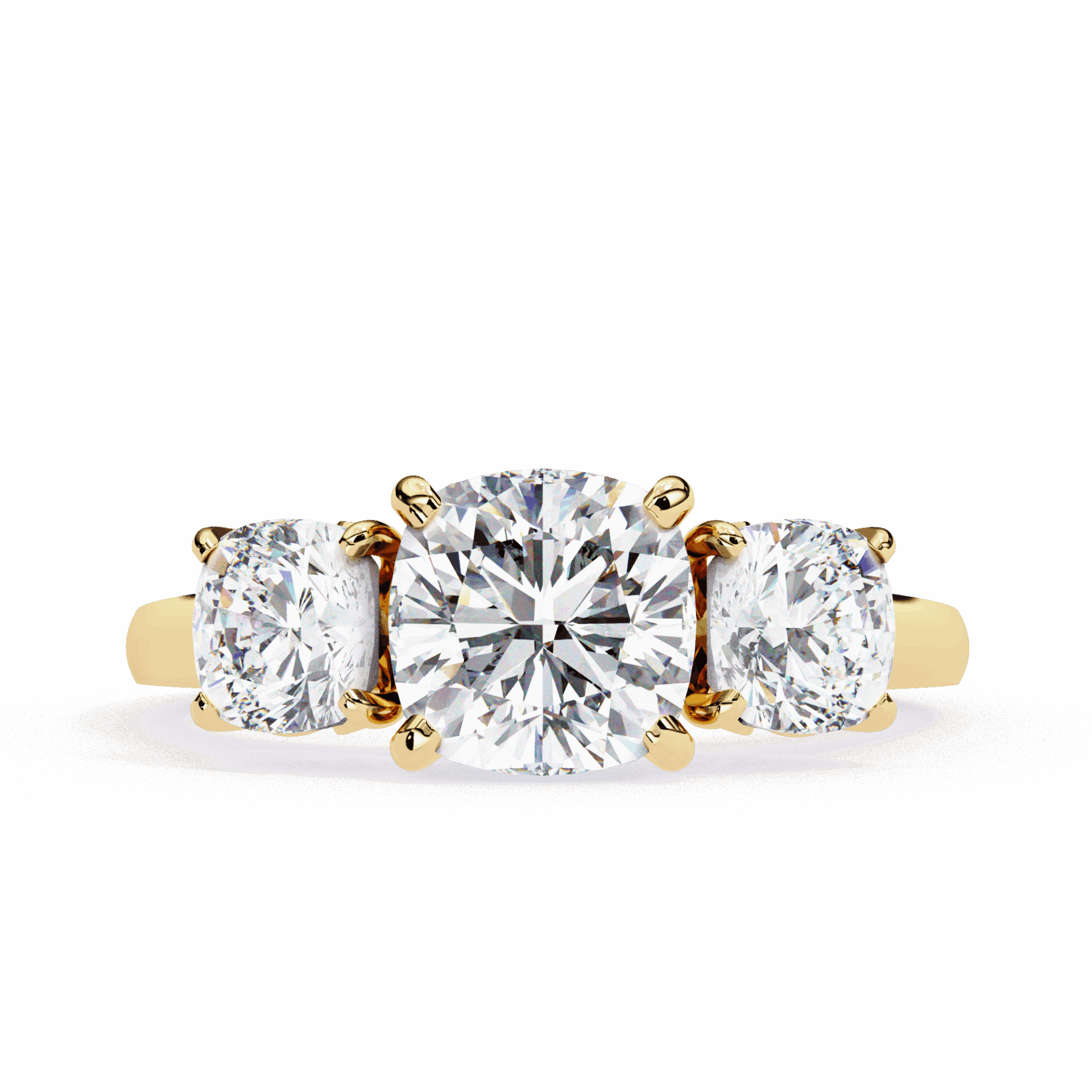 4 Carat Cushion Three Stone Solitaire Ring in Moissanite | House of Estara