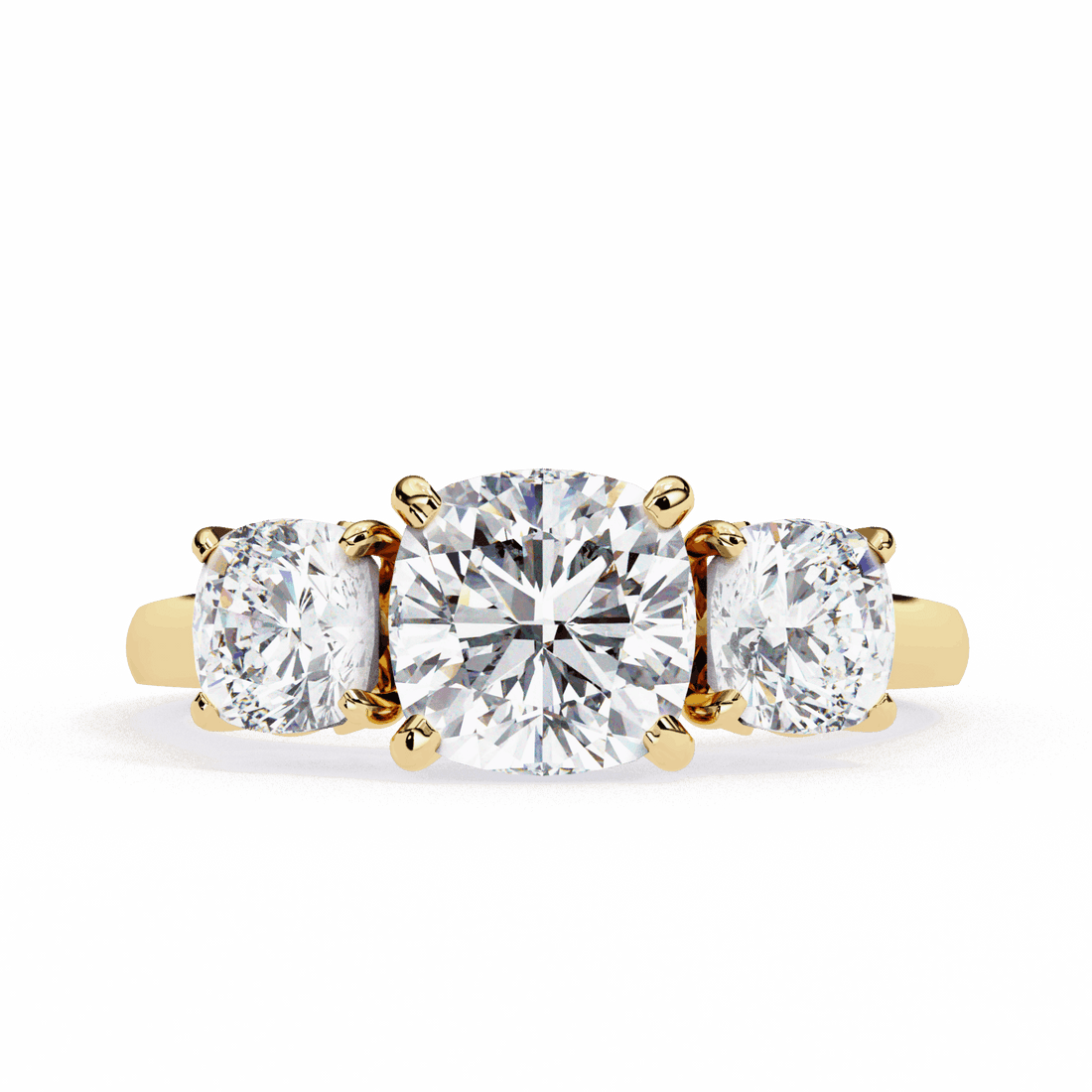 4 Carat Cushion Three Stone Solitaire Ring in Moissanite | House of Estara