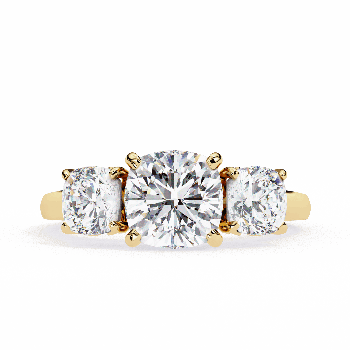 4 Carat Cushion Three Stone Solitaire Ring in Moissanite | House of Estara