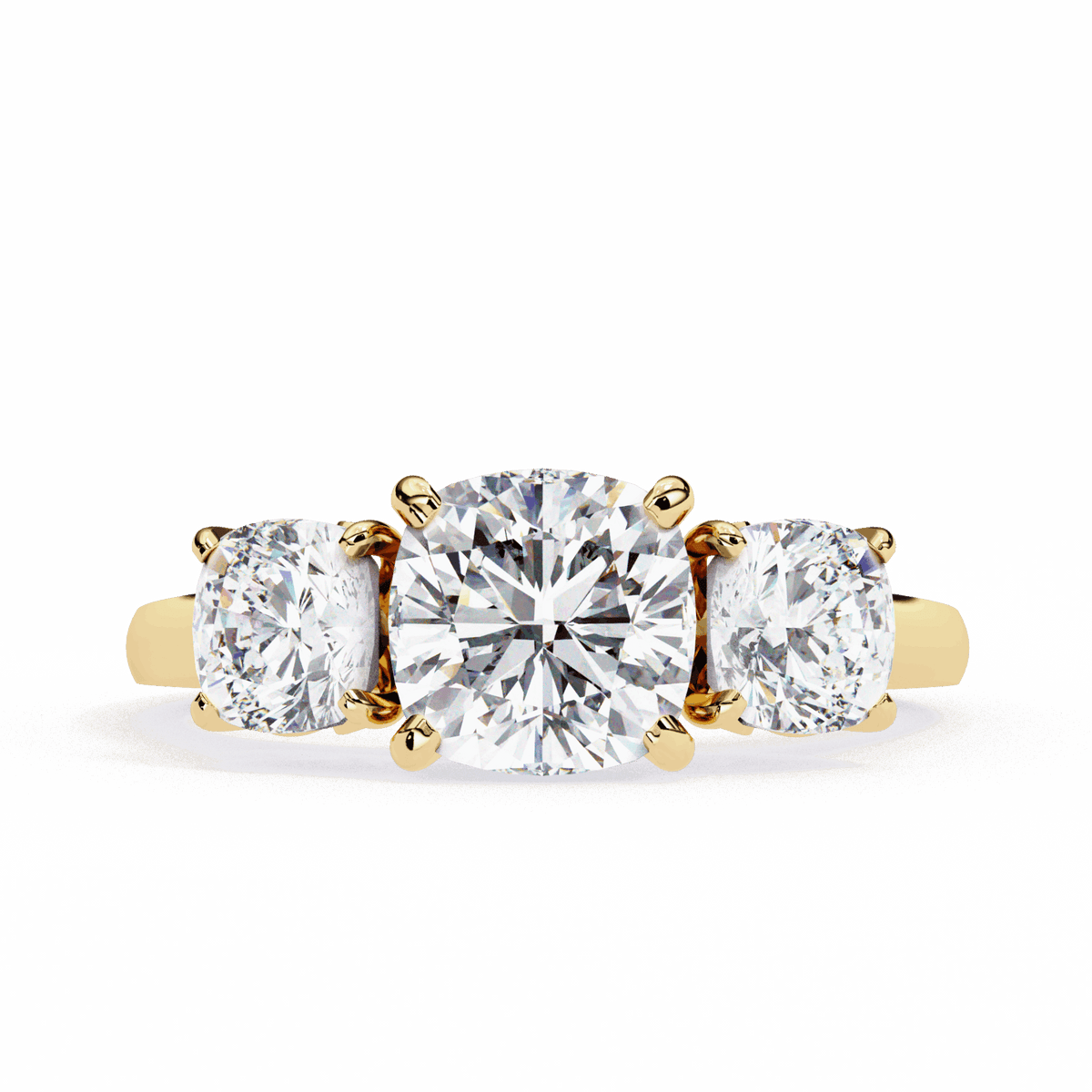 4 Carat Cushion Three Stone Solitaire Ring in Moissanite | House of Estara