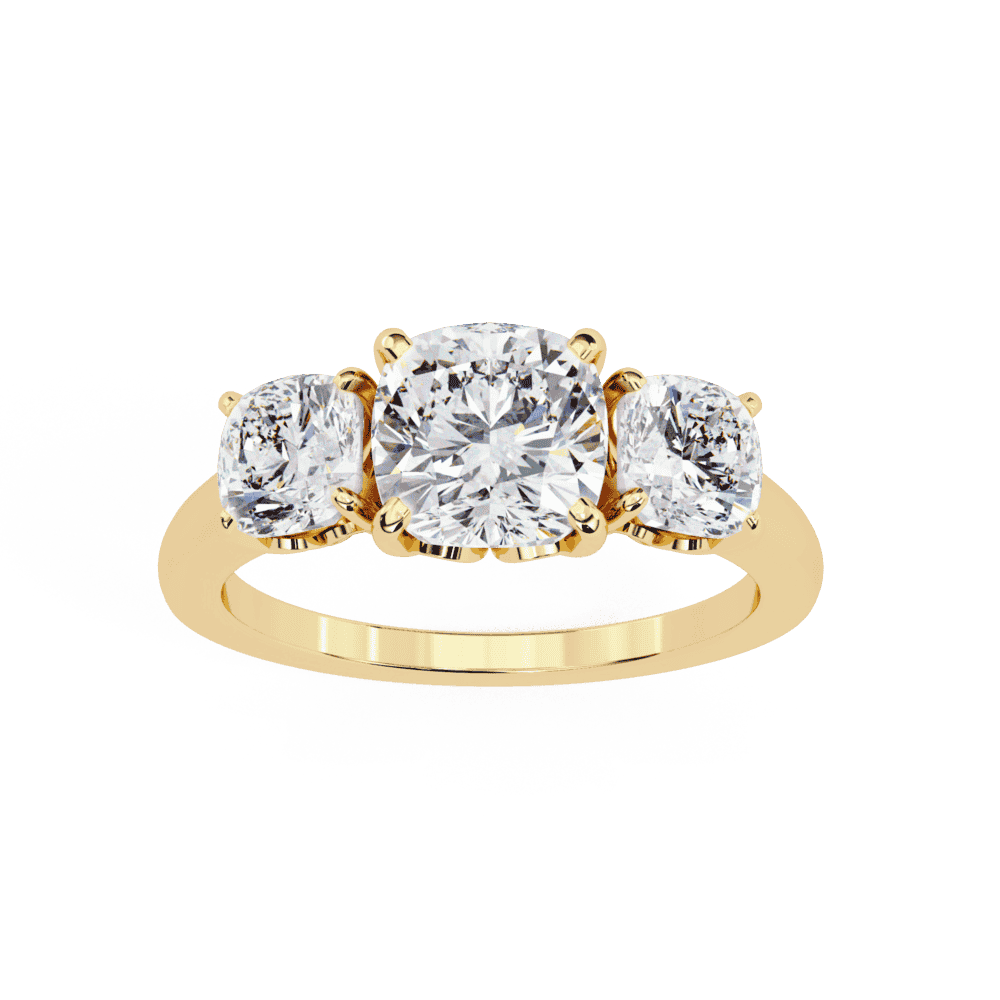 4 Carat Cushion Three Stone Solitaire Ring in Moissanite | House of Estara