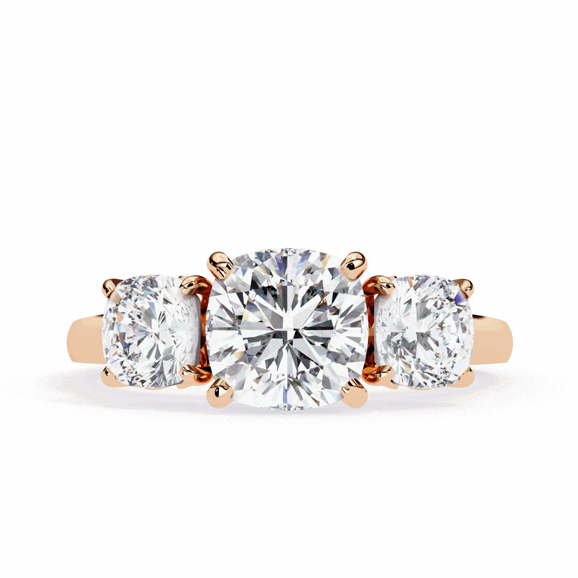 4 Carat Cushion Three Stone Solitaire Ring in Moissanite | House of Estara