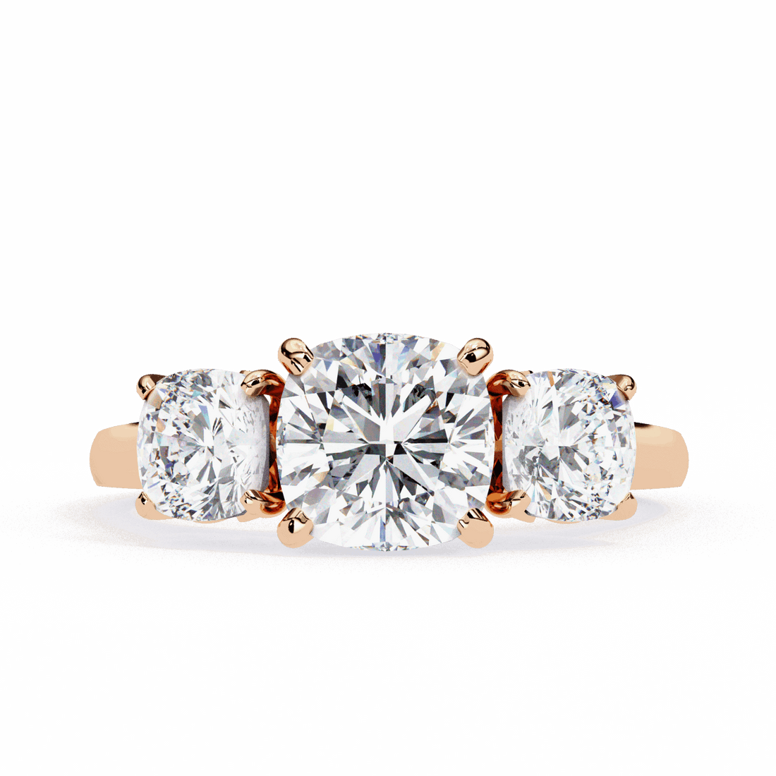 4 Carat Cushion Three Stone Solitaire Ring in Moissanite | House of Estara