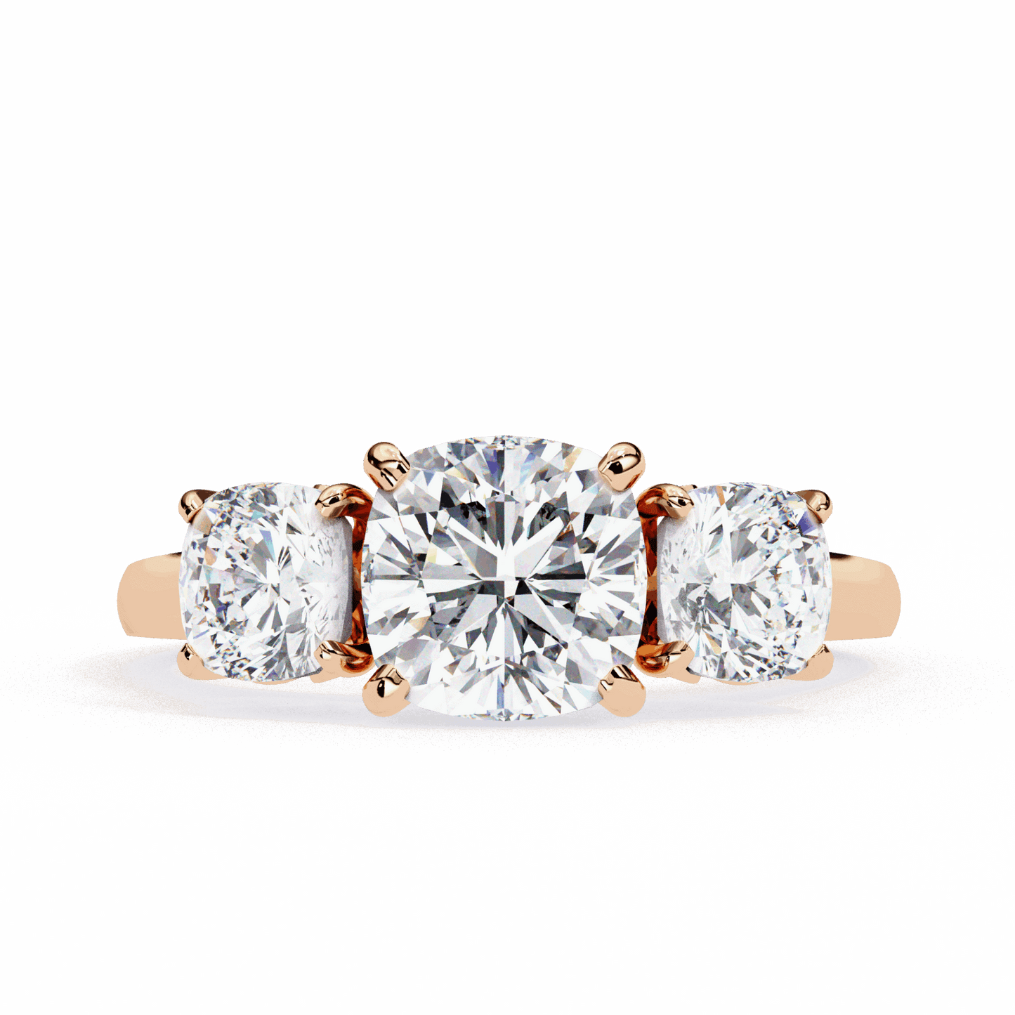 4 Carat Cushion Three Stone Solitaire Ring in Moissanite | House of Estara