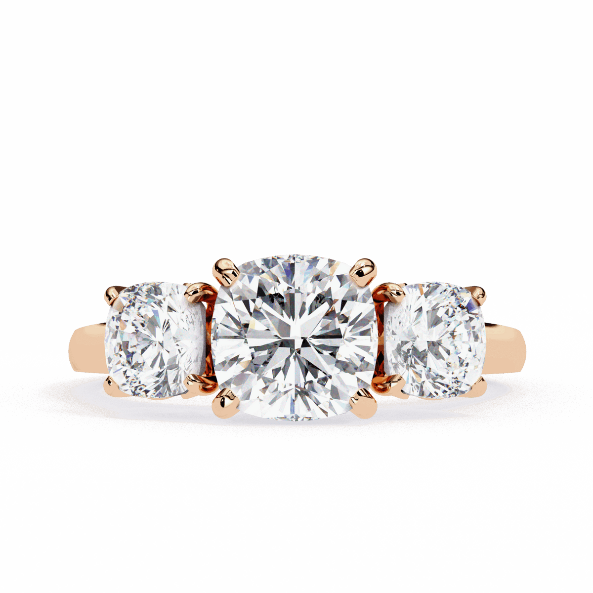 4 Carat Cushion Three Stone Solitaire Ring in Moissanite | House of Estara