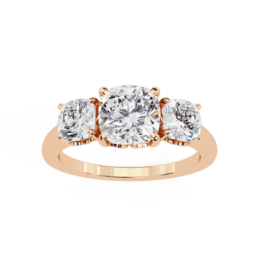 4 Carat Cushion Three Stone Solitaire Ring in Moissanite | House of Estara