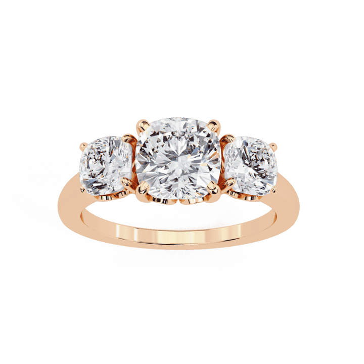 4 Carat Cushion Three Stone Solitaire Ring in Moissanite | House of Estara