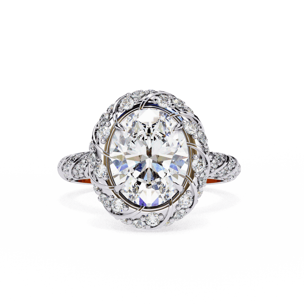 3.25 Carat Oval Halo Solitaire Ring in Moissanite | House of Estara