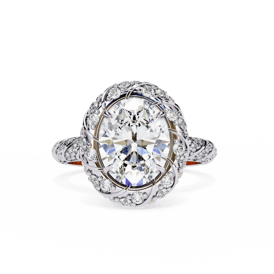 3.25 Carat Oval Halo Solitaire Ring in Moissanite | House of Estara