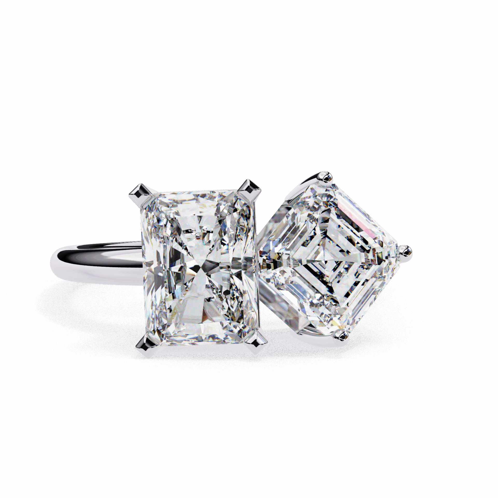 4.25 Carat Radiant and Emerald Toi et Moi Solitaire in Moissanite | House of Estara