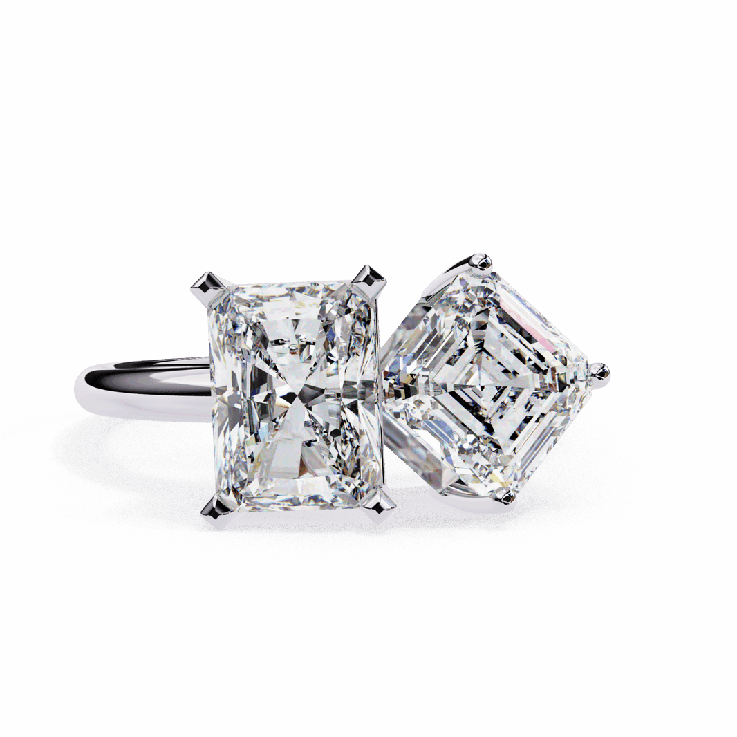 4.25 Carat Radiant and Emerald Toi et Moi Solitaire in Moissanite | House of Estara