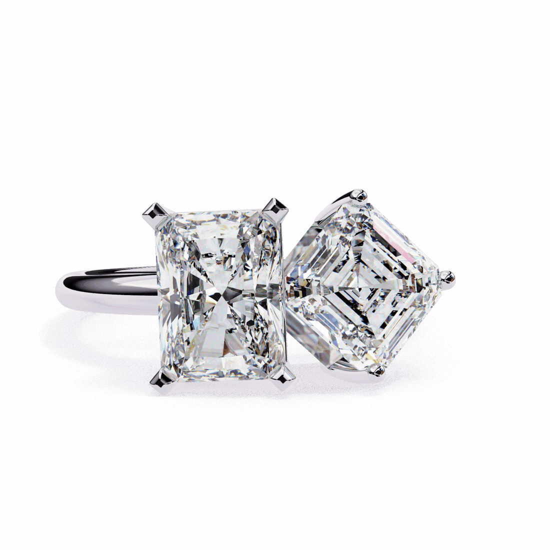 4.25 Carat Radiant and Emerald Toi et Moi Solitaire in Moissanite | House of Estara