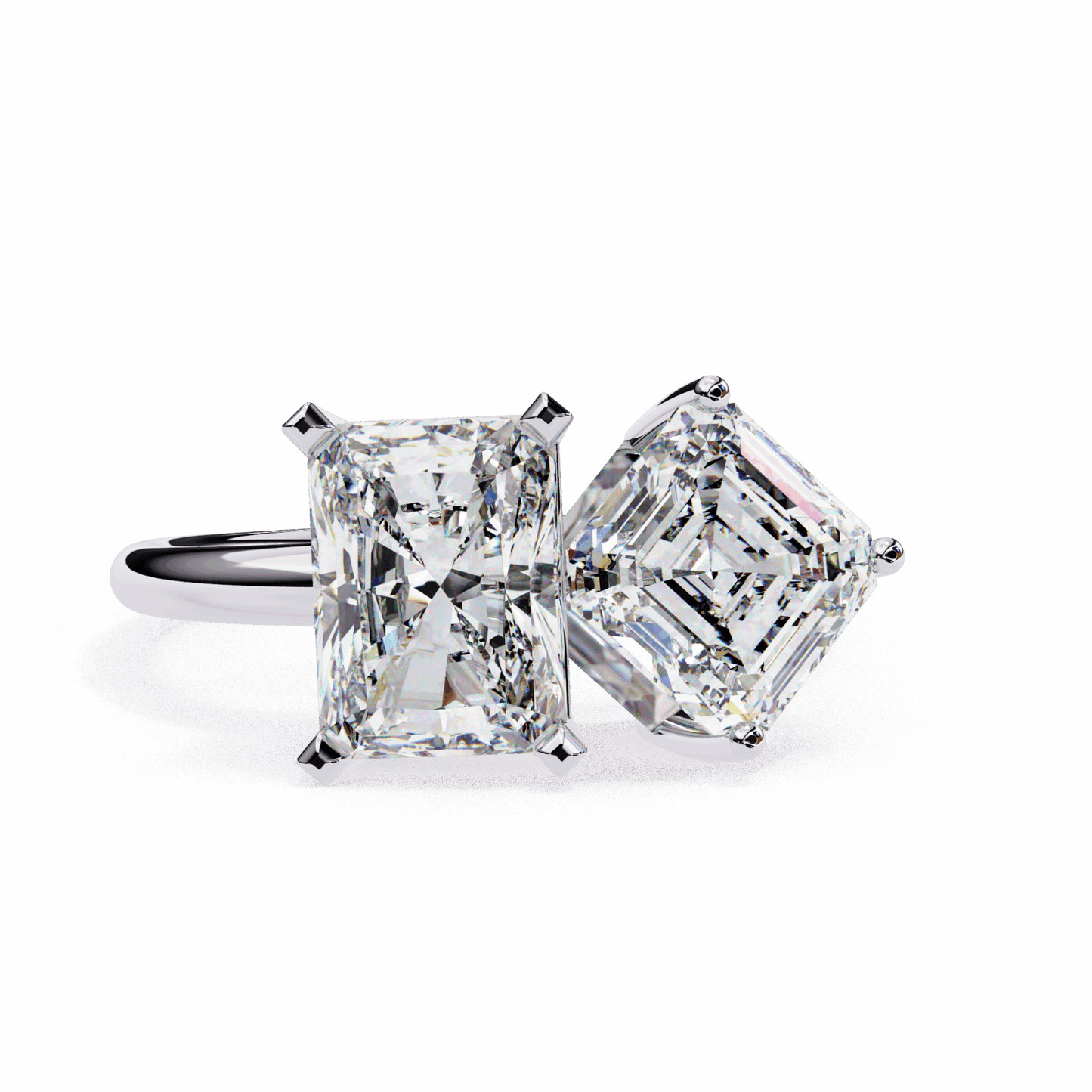 4.25 Carat Radiant and Emerald Toi et Moi Solitaire in Moissanite | House of Estara
